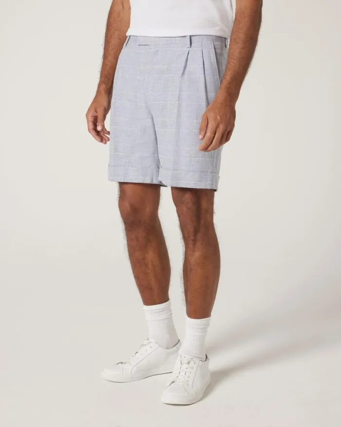 Politix Shorts Men Regular Double Pleat Tailored Short Blue Check