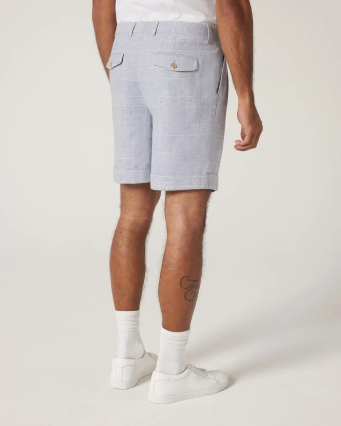 Politix Shorts Men Regular Double Pleat Tailored Short Blue Check