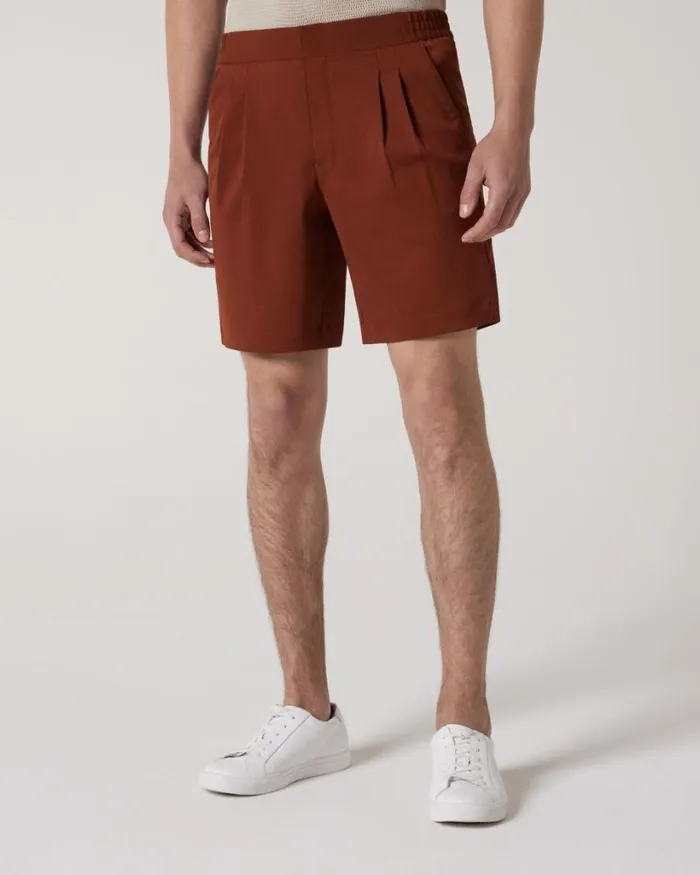 Politix Shorts Men Wool Blend Elastic Waist Tailored Short Terracotta