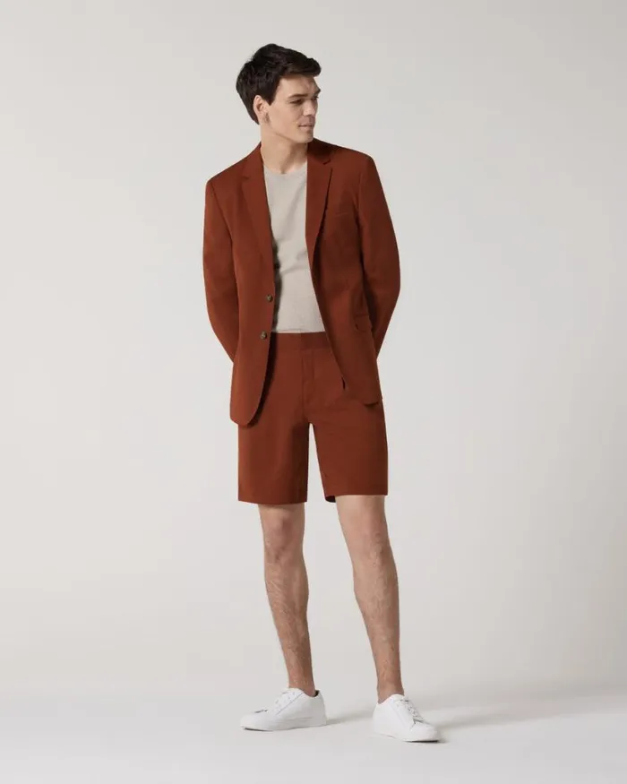 Politix Shorts Men Wool Blend Elastic Waist Tailored Short Terracotta