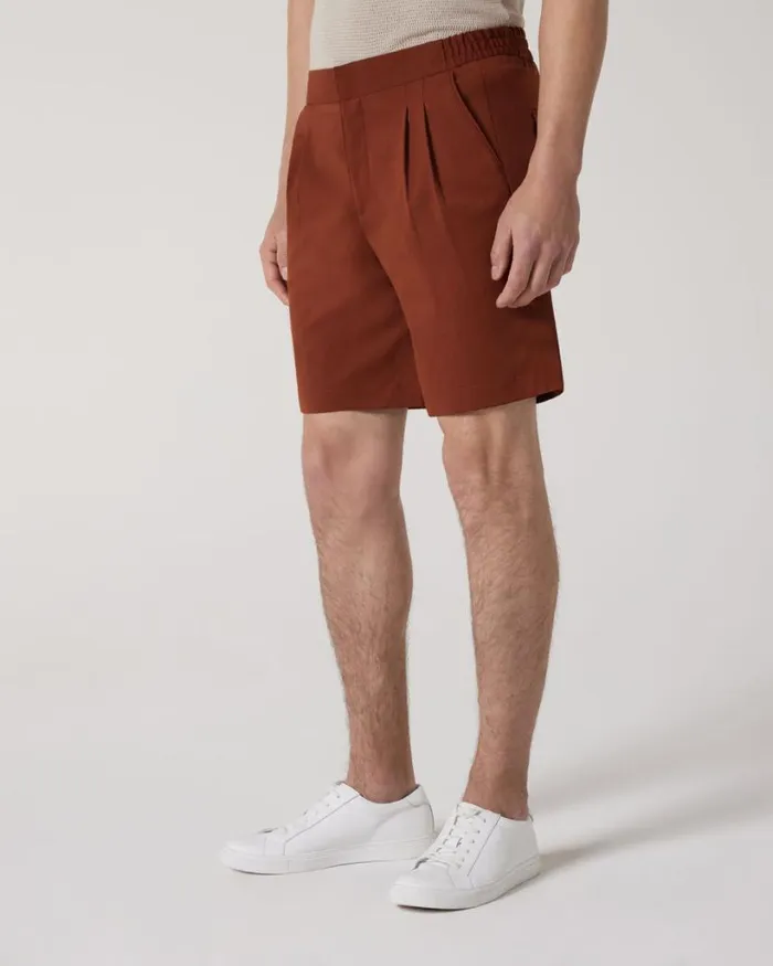 Politix Shorts Men Wool Blend Elastic Waist Tailored Short Terracotta