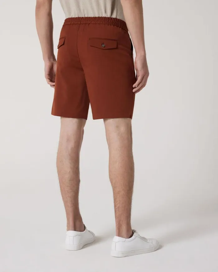 Politix Shorts Men Wool Blend Elastic Waist Tailored Short Terracotta