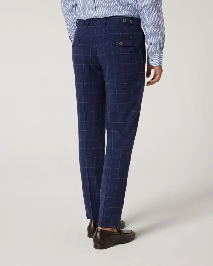 Politix Suit Pants Men Slim Stretch Windowpane Check Tailored Pant Navy Windowpane