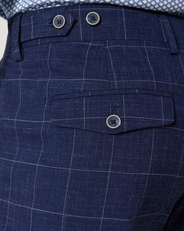 Politix Suit Pants Men Slim Stretch Windowpane Check Tailored Pant Navy Windowpane