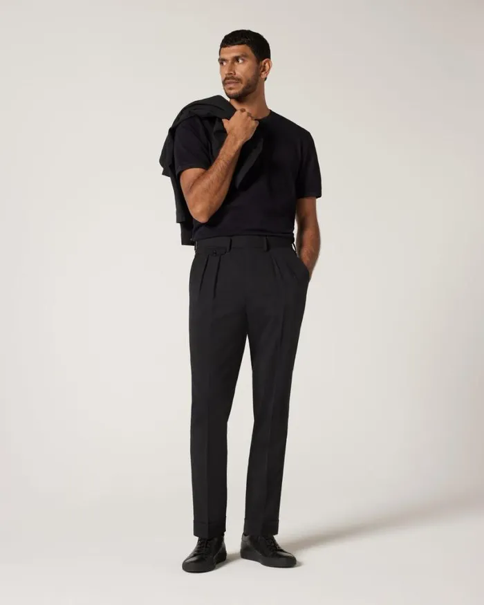 Politix Suit Pants Men Wool Gurkha Fashion Pant Black