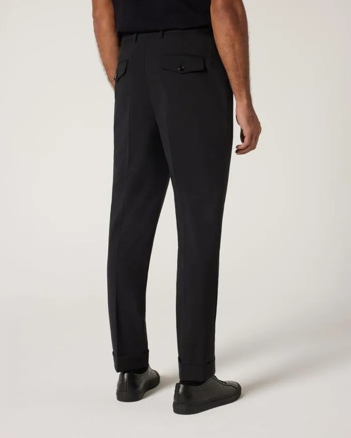 Politix Suit Pants Men Wool Gurkha Fashion Pant Black