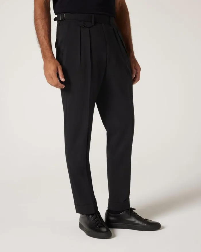 Politix Suit Pants Men Wool Gurkha Fashion Pant Black