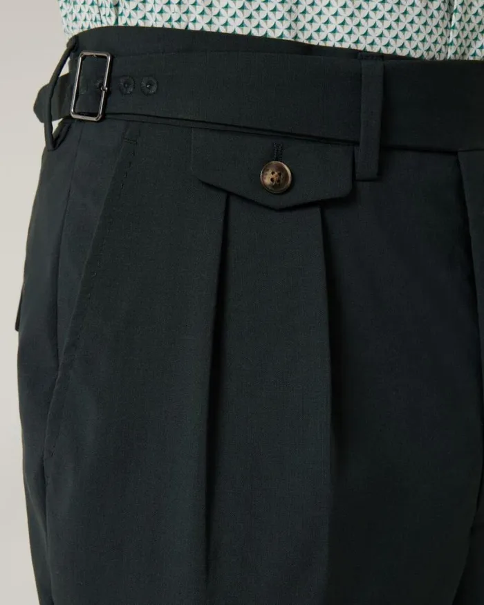 Politix Suit Pants Men Wool Gurkha Fashion Pant Dark Khaki