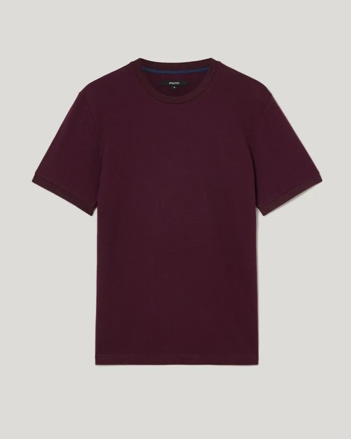 Politix TShirts Men Slim Fit Jacquard Texture Tee Aubergine