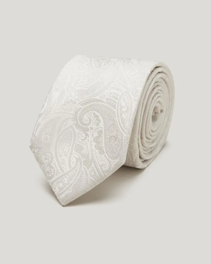 Politix Ties Men Silk Paisley Jacquard Tie Ivory