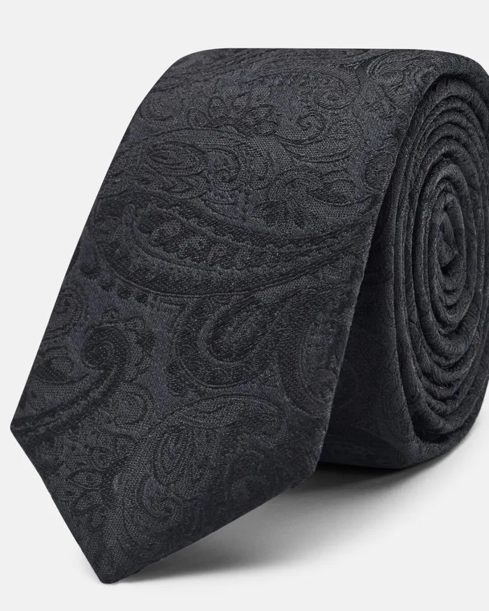 Politix Ties Men Silk Self Paisley Tie Black