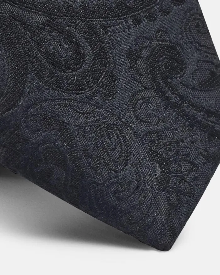 Politix Ties Men Silk Self Paisley Tie Black