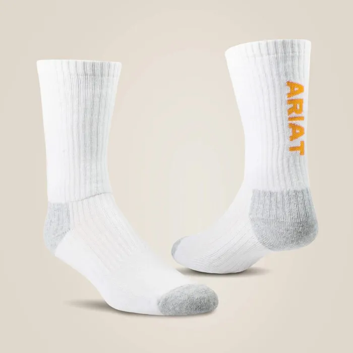 Premium Ringspun Cotton Crew Work Sock 3 Pair Pack White MenWomen Ariat Socks