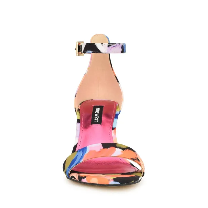 Pruce Ankle Strap Block Heel Sandals Black Floral Women Nine West Dress Pruce Ankle Strap Block Heel Sandals Black Floral Women Nine West Dress