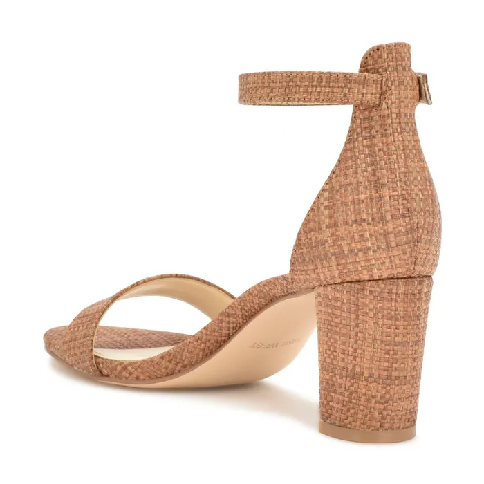 Pruce Ankle Strap Block Heel Sandals Brown Raffia Women Nine West Dress Pruce Ankle Strap Block Heel Sandals Brown Raffia Women Nine West Dress