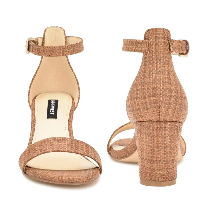 Pruce Ankle Strap Block Heel Sandals Brown Raffia Women Nine West Dress Pruce Ankle Strap Block Heel Sandals Brown Raffia Women Nine West Dress