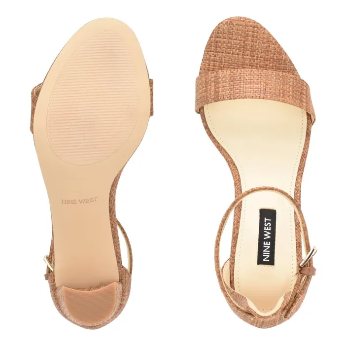 Pruce Ankle Strap Block Heel Sandals Brown Raffia Women Nine West Dress Pruce Ankle Strap Block Heel Sandals Brown Raffia Women Nine West Dress