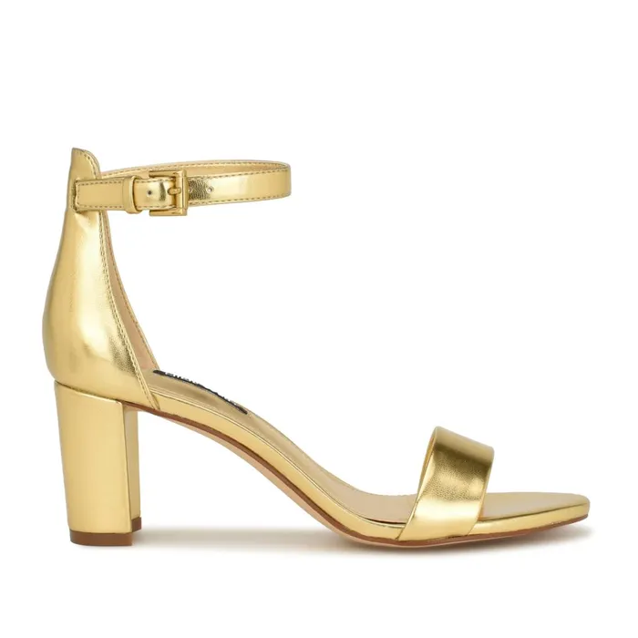 Pruce Ankle Strap Block Heel Sandals Gold Women Nine West Sandals