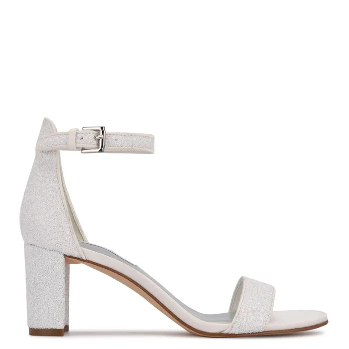 Pruce Ankle Strap Block Heel Sandals Pearl Glitter Women Nine West Heeled