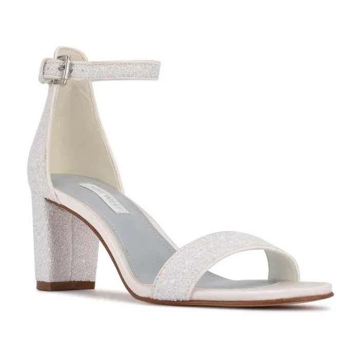 Pruce Ankle Strap Block Heel Sandals Pearl Glitter Women Nine West Heeled