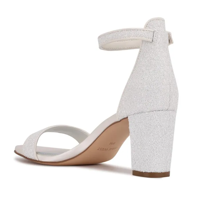 Pruce Ankle Strap Block Heel Sandals Pearl Glitter Women Nine West Heeled