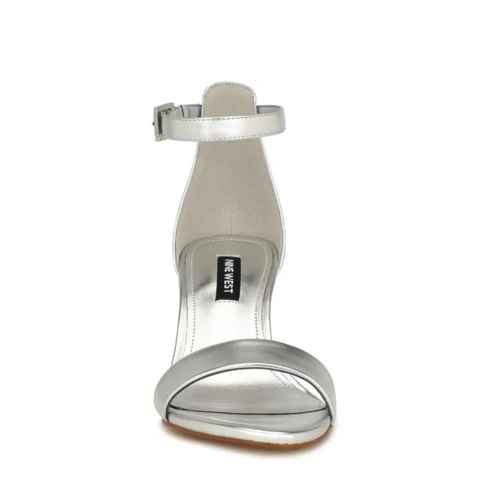 Pruce Ankle Strap Block Heel Sandals Silver Women Nine West Heeled