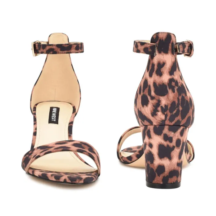 Pruce Ankle Strap Block Heel Sandals Tan Leopard Women Nine West Heeled Pruce Ankle Strap Block Heel Sandals Tan Leopard Women Nine West Heeled