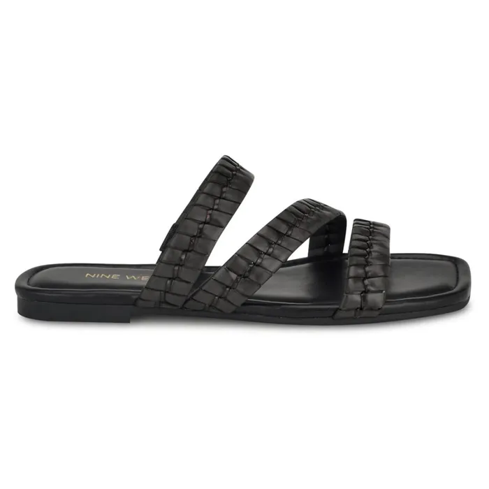 Quinlea Flat Strappy Sandals Black Women Nine West Flats