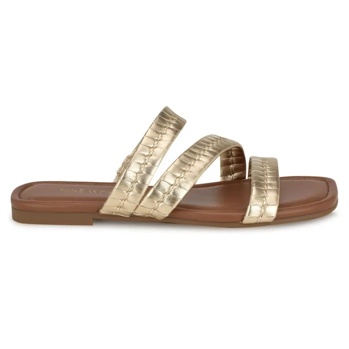 Quinlea Flat Strappy Sandals Platino Women Nine West Flats