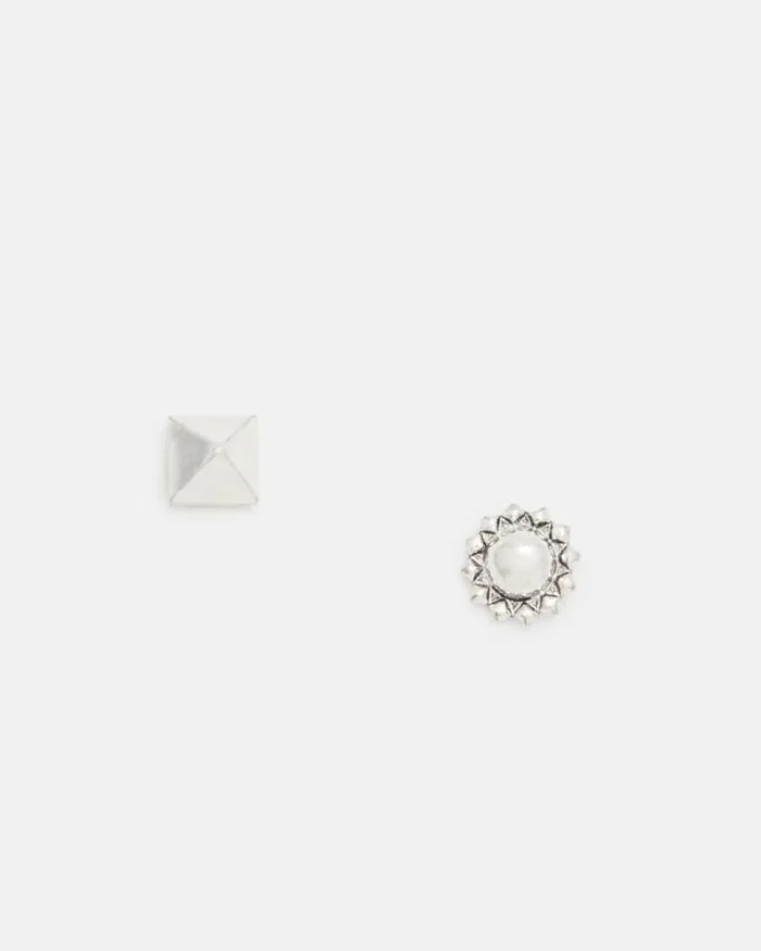 Rayen Small Studded Earring Set Warm Silver Women AllSaints Jewelry