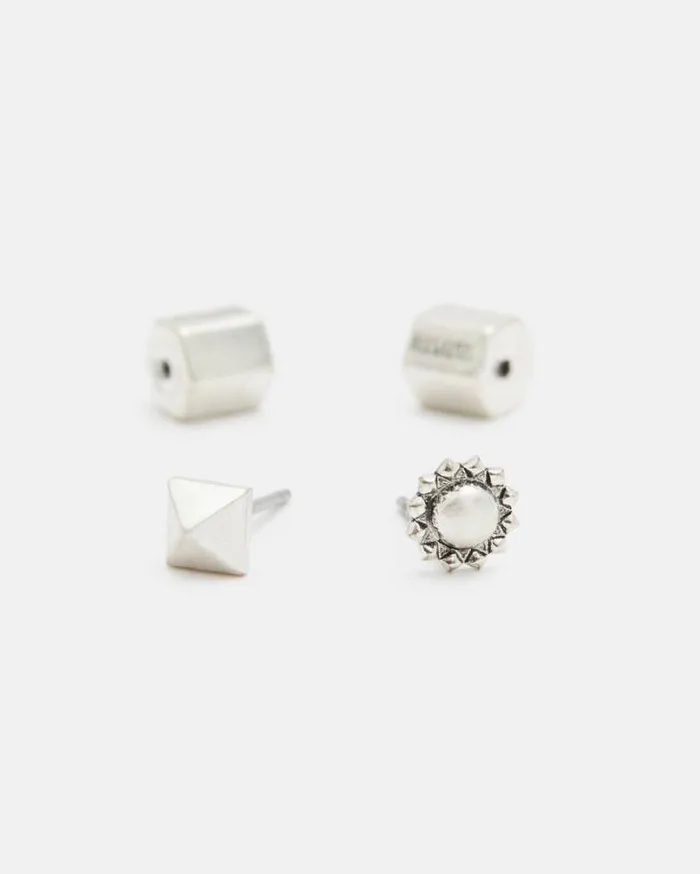 Rayen Small Studded Earring Set Warm Silver Women AllSaints Jewelry