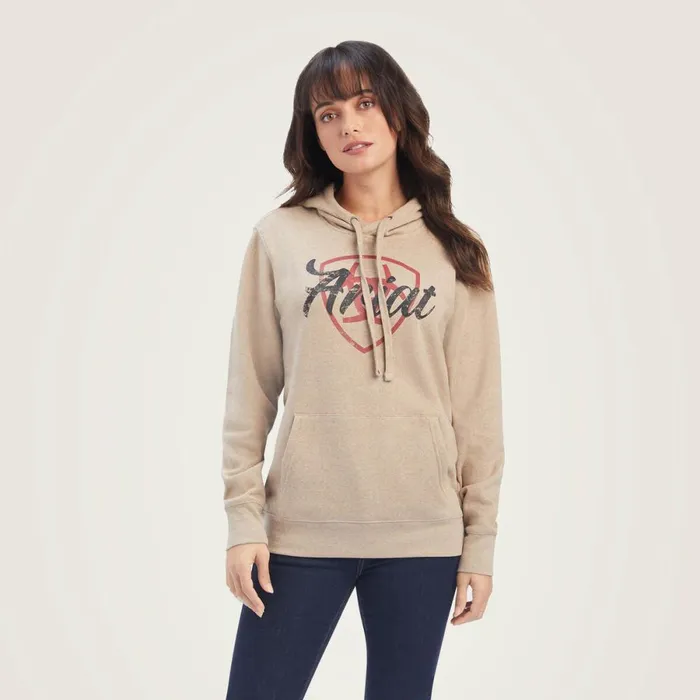 REAL Shield Logo Hoodie Dark Oatmeal Heather Women Ariat Sweatshirts and Hoodies