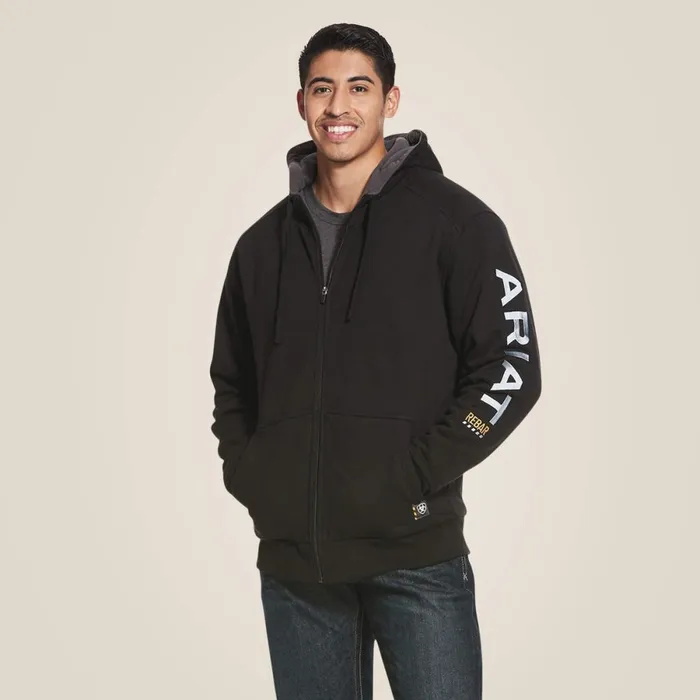 Rebar AllWeather Full Zip Hoodie Black Men Ariat Sweatshirts and Hoodies