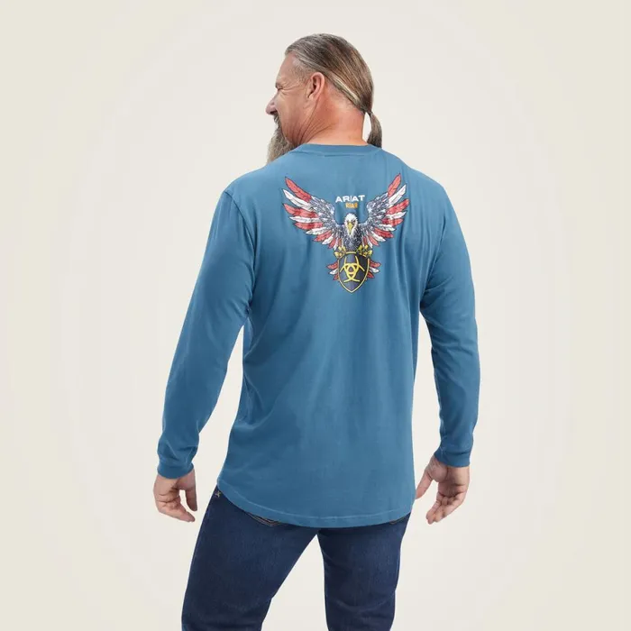 Rebar Cotton Strong American Raptor TShirt Indian Teal Men Ariat TShirts and Polos