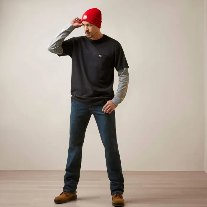 Rebar Cotton Strong Dually Black Heather Grey Men Ariat TShirts and Polos Rebar Cotton Strong Dually Black Heather Grey Men Ariat TShirts and Polos