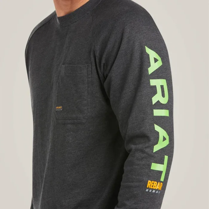 Rebar Cotton Strong Graphic Charcoal Heatherlime Men Ariat TShirts and Polos Rebar Cotton Strong Graphic Charcoal Heatherlime Men Ariat TShirts and Polos