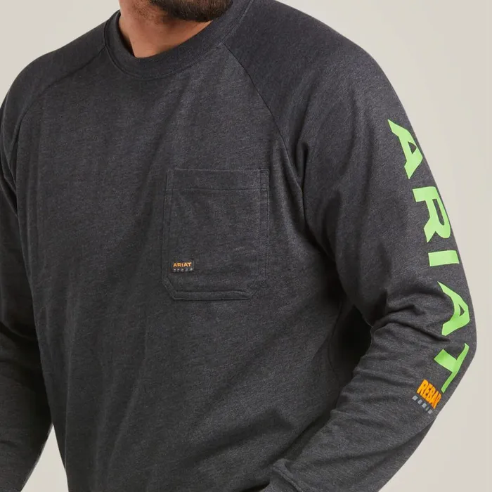 Rebar Cotton Strong Graphic Charcoal Heatherlime Men Ariat TShirts and Polos Rebar Cotton Strong Graphic Charcoal Heatherlime Men Ariat TShirts and Polos