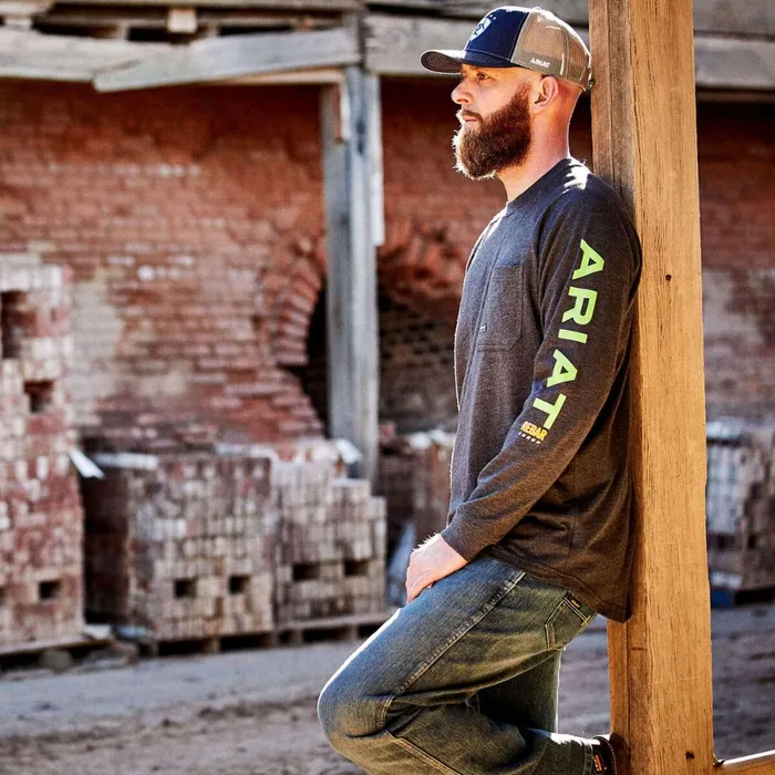 Rebar Cotton Strong Graphic Charcoal Heatherlime Men Ariat TShirts and Polos Rebar Cotton Strong Graphic Charcoal Heatherlime Men Ariat TShirts and Polos