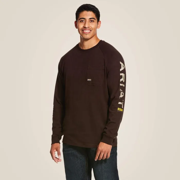 Rebar Cotton Strong Graphic Dark Brown Men Ariat TShirts and Polos