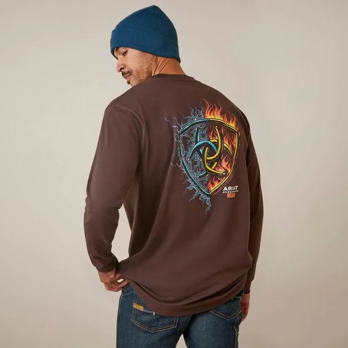 Rebar Cotton Strong Shock Fire Coffee Bean Men Ariat TShirts and Polos