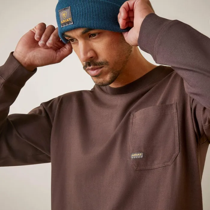 Rebar Cotton Strong Shock Fire Coffee Bean Men Ariat TShirts and Polos Rebar Cotton Strong Shock Fire Coffee Bean Men Ariat TShirts and Polos