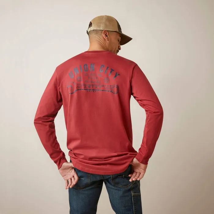 Rebar Cotton Strong Union City Brick Red Men Ariat TShirts and Polos