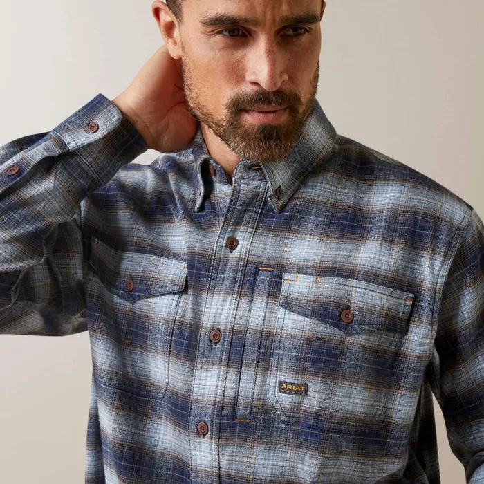 Rebar Flannel DuraStretch Work Shirt Blue Khaki Plaid Men Ariat Button Down Shirts Rebar Flannel DuraStretch Work Shirt Blue Khaki Plaid Men Ariat Button Down Shirts