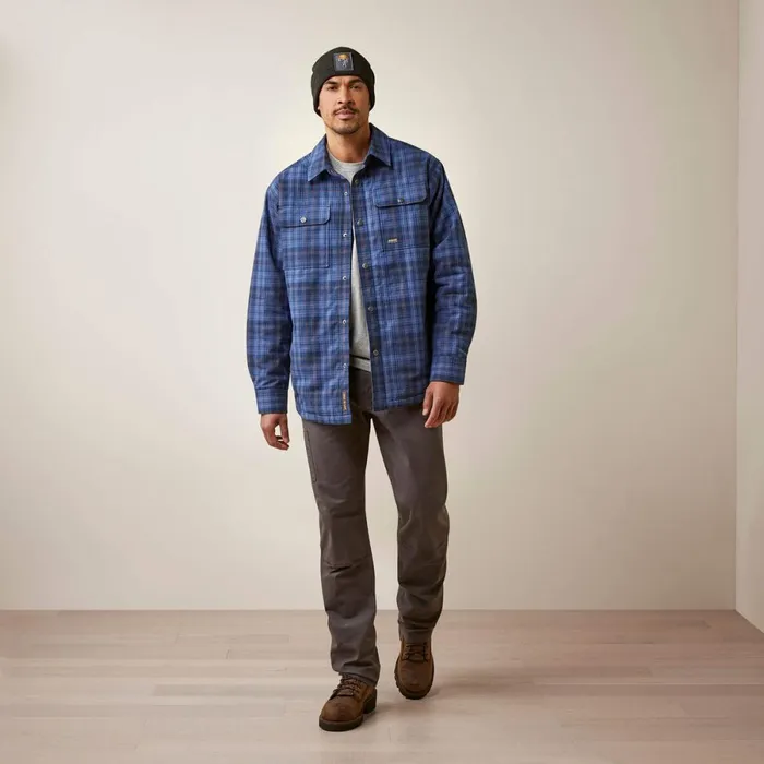 Rebar Flannel Insulated Shirt Jacket Coastal Blue Plaid Men Ariat Jackets and Vests