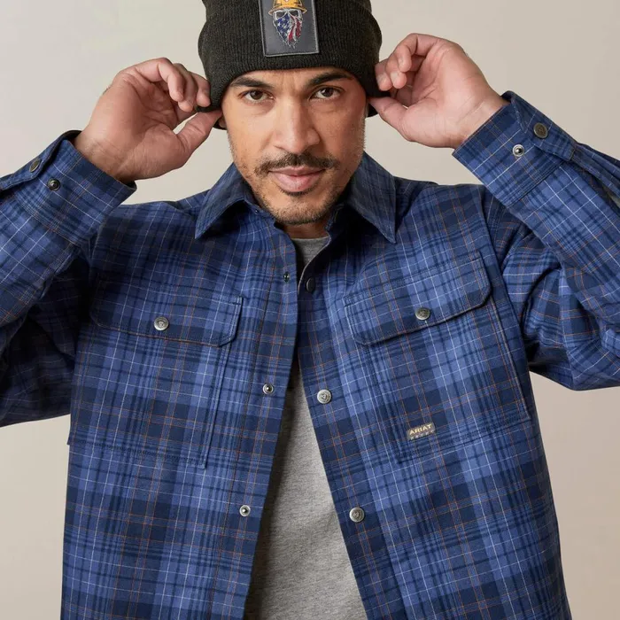 Rebar Flannel Insulated Shirt Jacket Coastal Blue Plaid Men Ariat Jackets and Vests