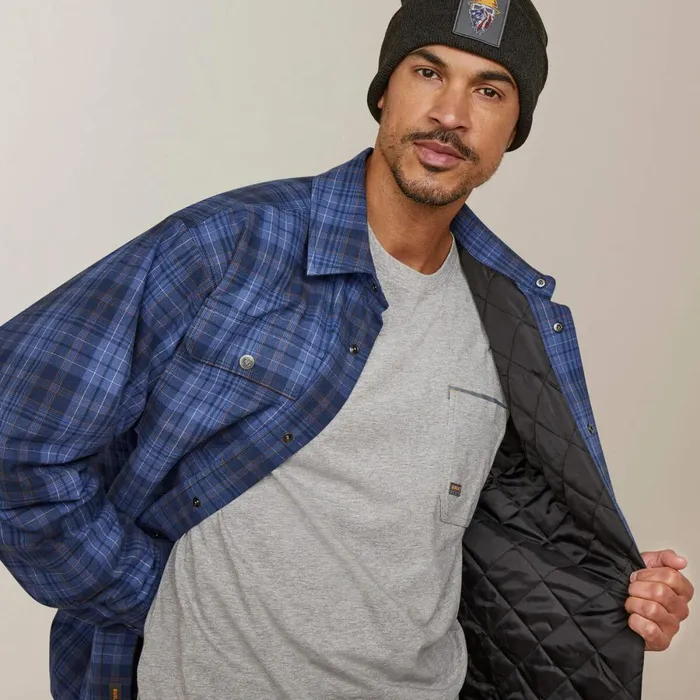 Rebar Flannel Insulated Shirt Jacket Coastal Blue Plaid Men Ariat Jackets and Vests