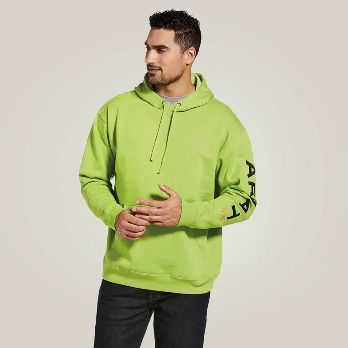 Rebar Graphic Hoodie Lime Heatherblack Men Ariat Sweatshirts and Hoodies