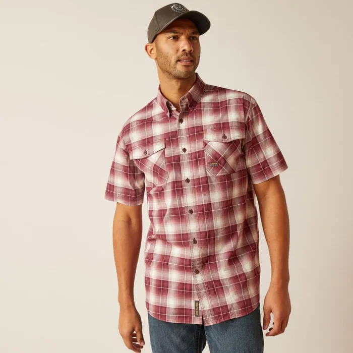 Rebar Made Tough DuraStretch Work Shirt Roan Rouge Plaid Men Ariat Button Down Shirts