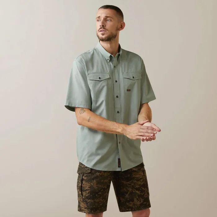 Rebar Made Tough VentTEK DuraStretch Work Shirt Green Bay Heather Men Ariat Button Down Shirts