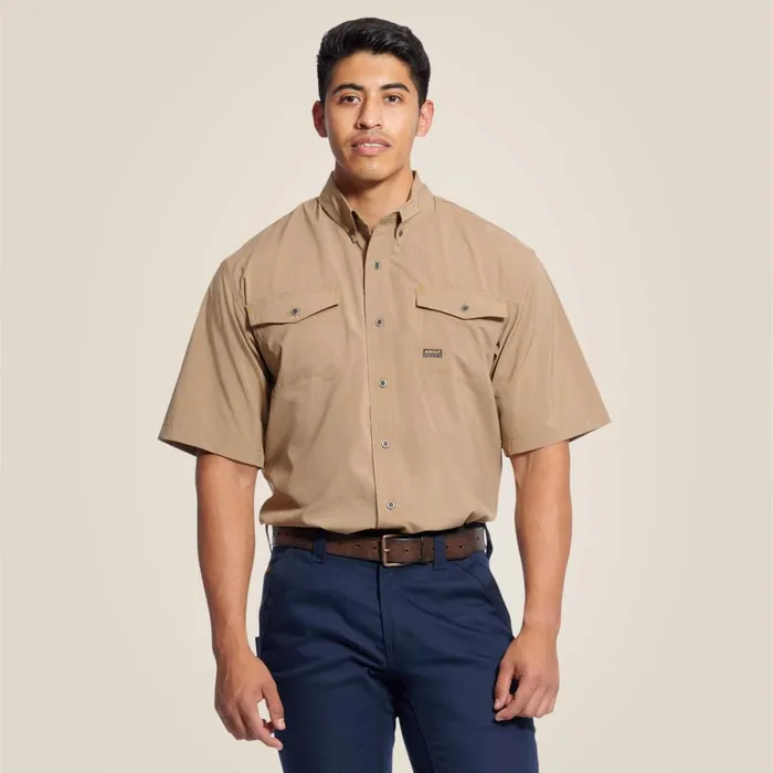 Rebar Made Tough VentTEK DuraStretch Work Shirt Khaki Men Ariat Button Down Shirts